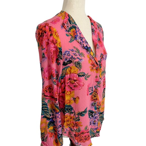 Anthropologie Maeve Long Sleeve Top Pink Floral Size 4 Collared Button Down - Picture 2 of 7